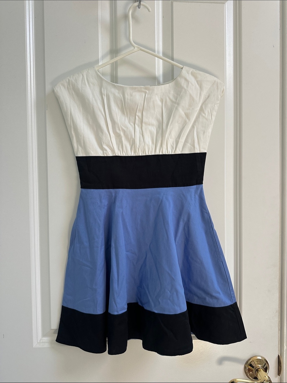 kate spade White Black and Periwinkle Blue Colorblock Fit-and-Flare Dress